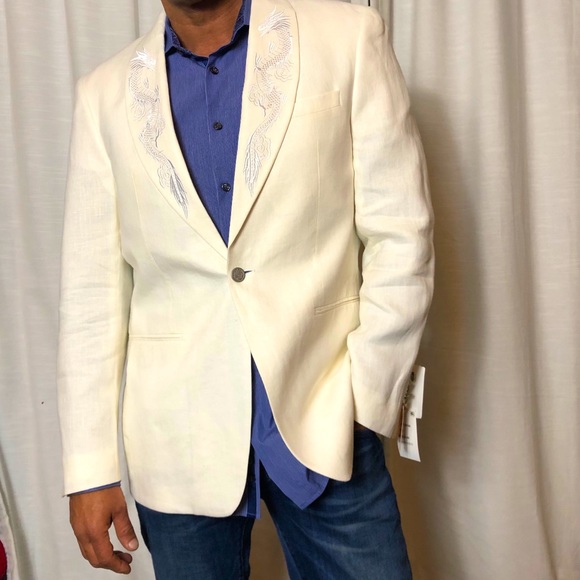 TALLIA Other - Men’s slim fit white linen embroidered sports coat